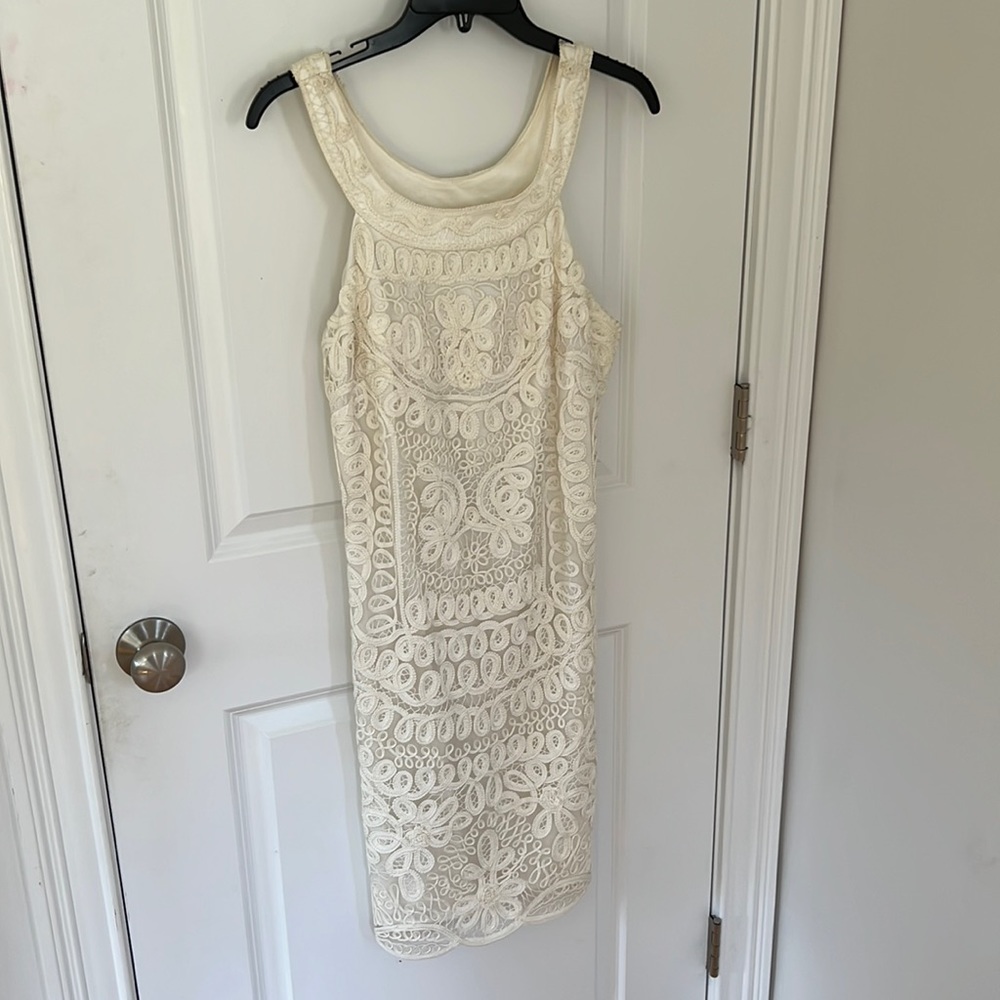 Sue Wong Cream Lace Overlay Dress